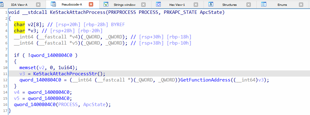 Figure 1: This function is like a wrapper for "KeStackAttachProcess".