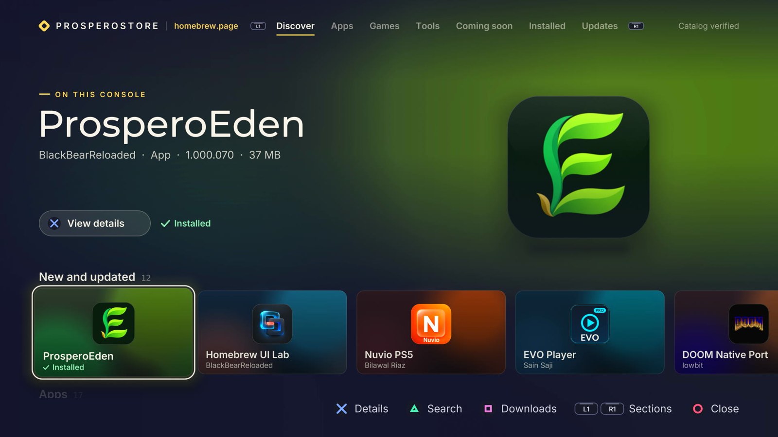ProsperoStore's Discover screen on a PS5