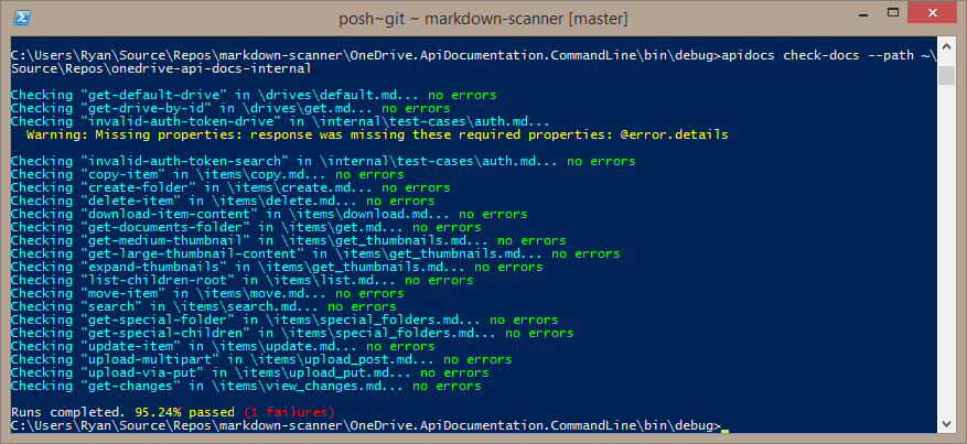 Screen shot of the command line tool in action