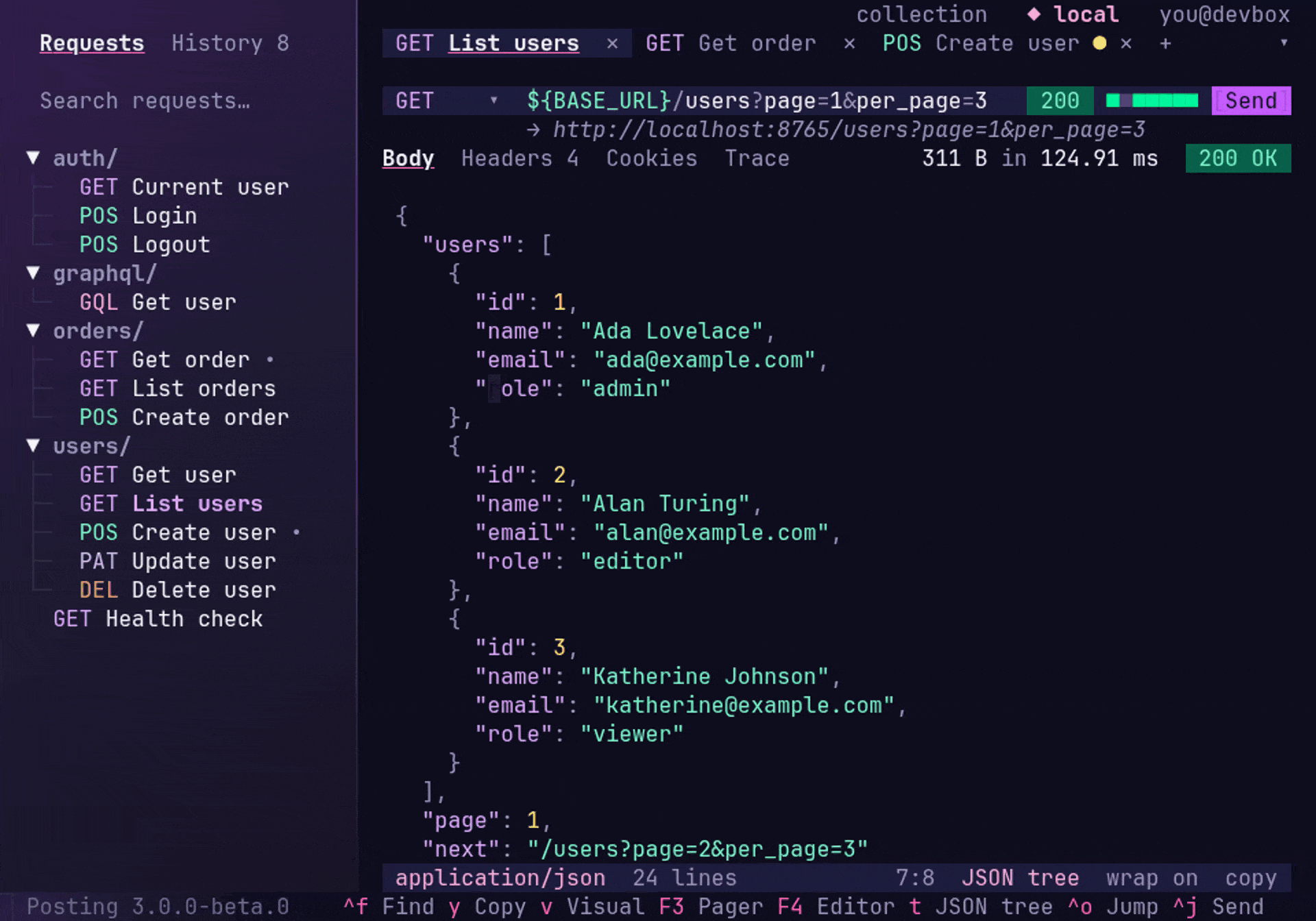 Finding text in a JSON response, expanding and collapsing its tree, and filtering the same response with JSONPath