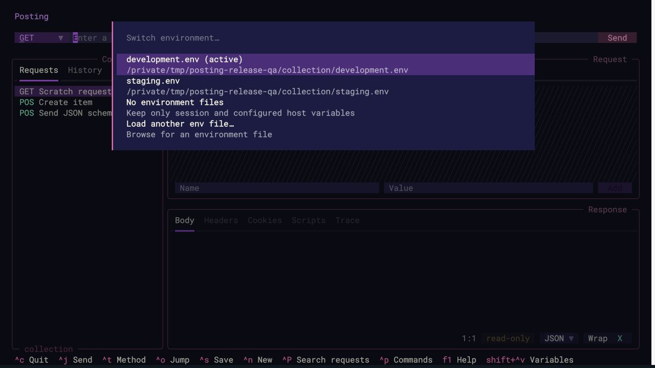 Switching between development and staging