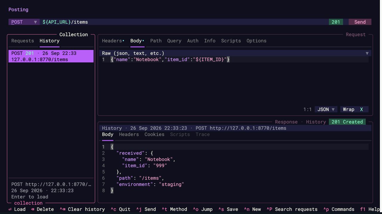 Load a saved request and response