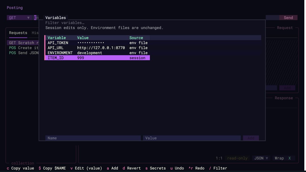 Environment values and a session override