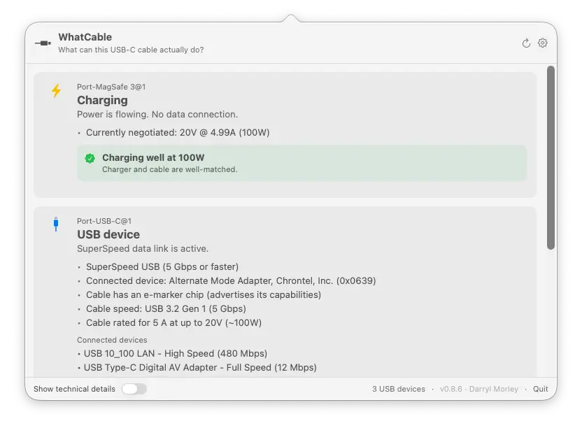 WhatCable popover