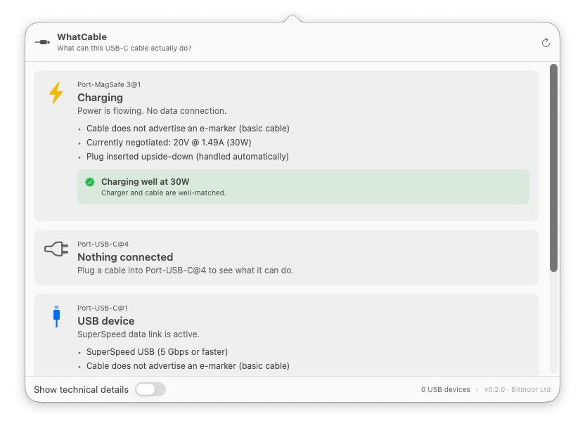 WhatCable popover