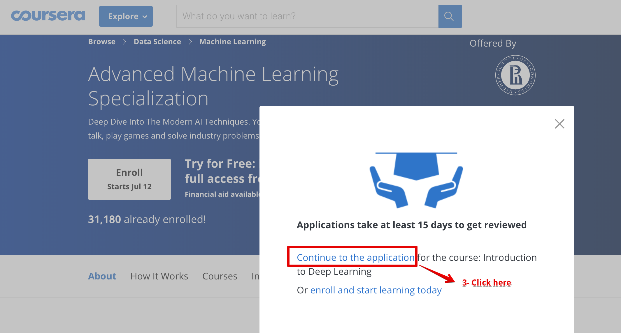 Enroll перевод. Coursera application send Issue.