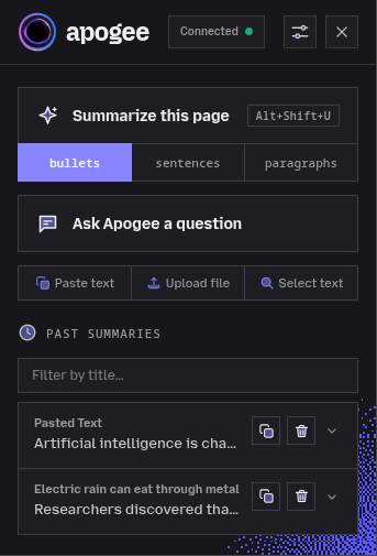 Apogee extension popup home view