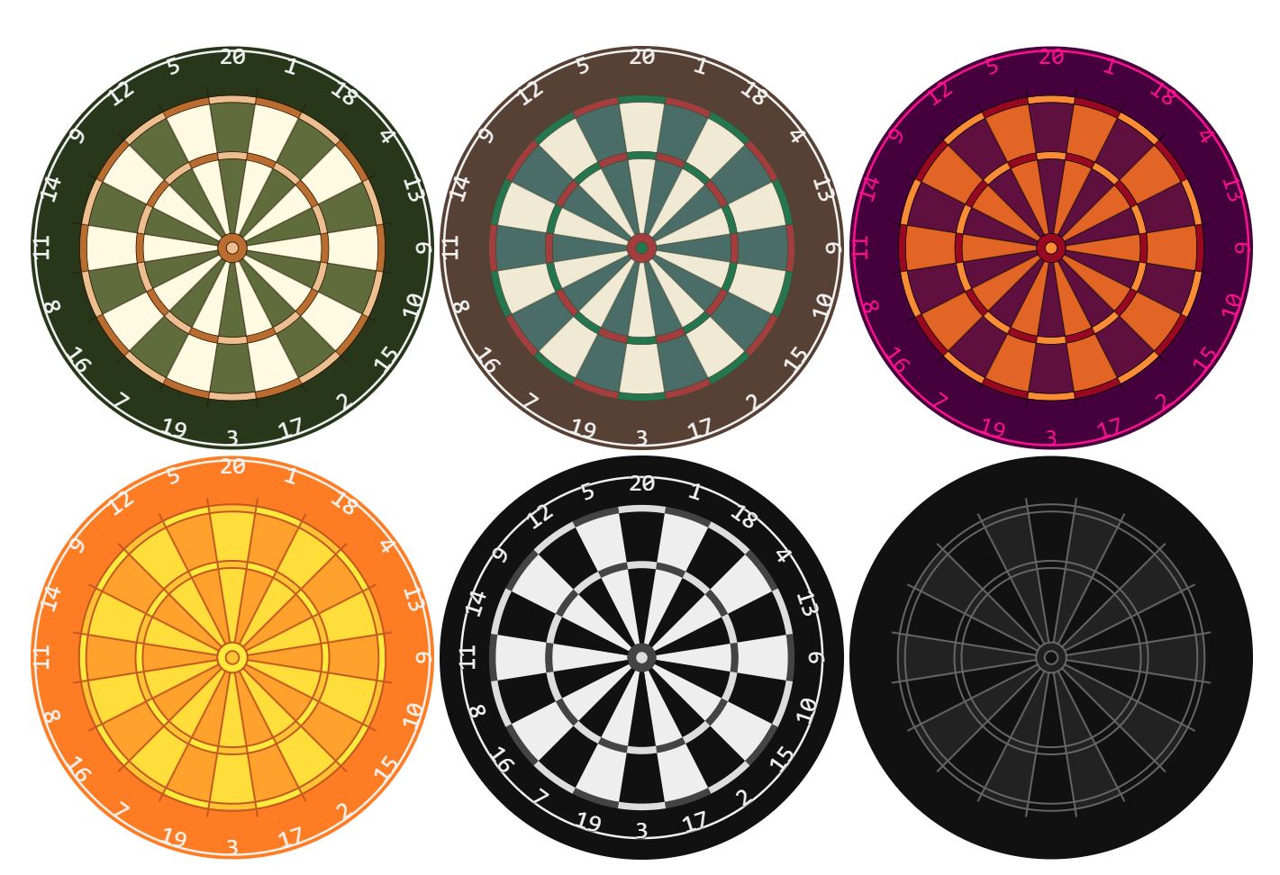 Dartboards rendered with different styles