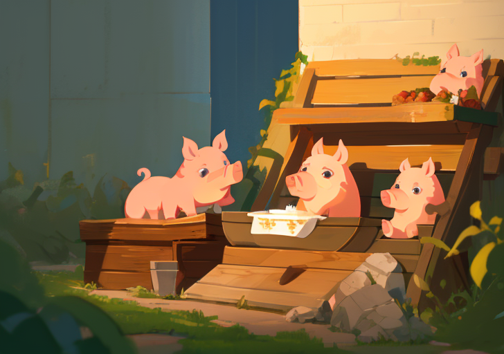 Pigs eating from a trough