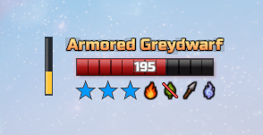 Armored Greydwarf with blue stars and weakness icons