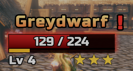 Enemy bar with health text, stagger bar, level and stars