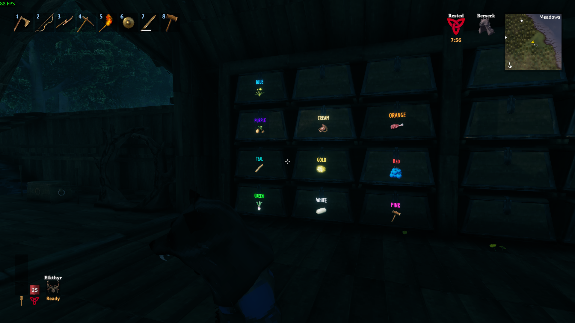 Chest Tag: a wall of chests labeled with the ten label colors, each with an item icon