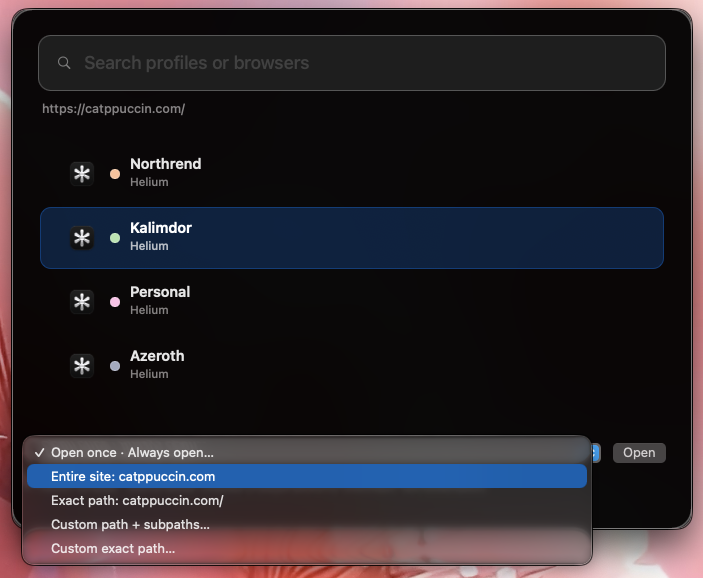 URL picker with profiles and routing scopes