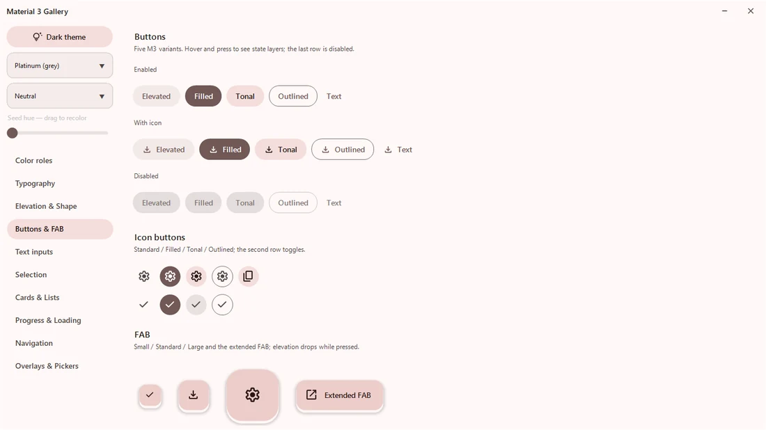 Buttons & FAB, light theme