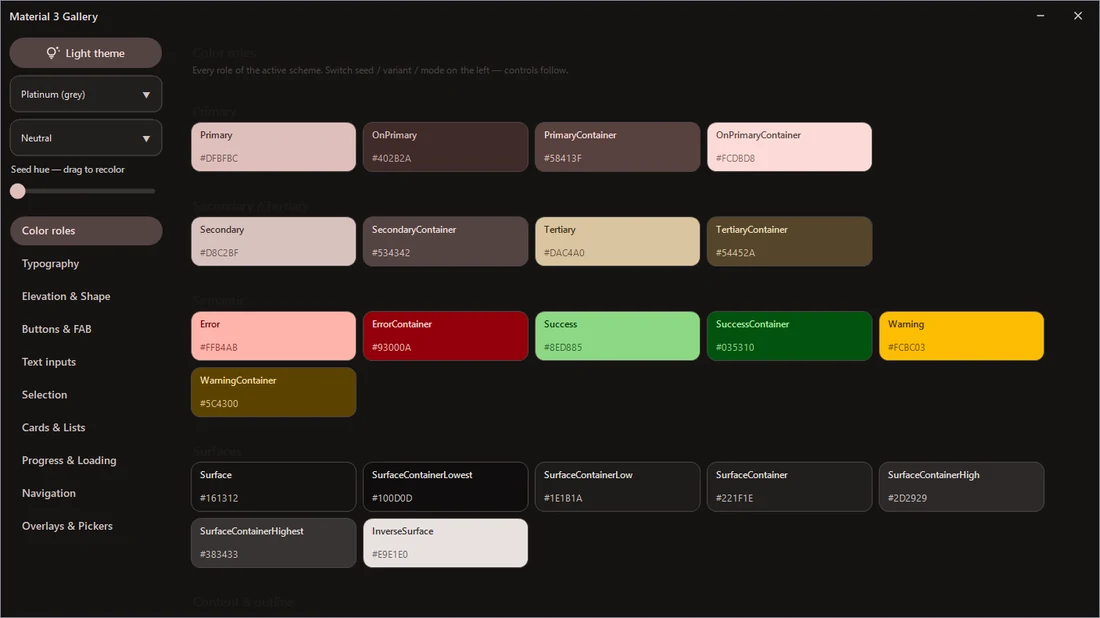 Color roles, dark theme
