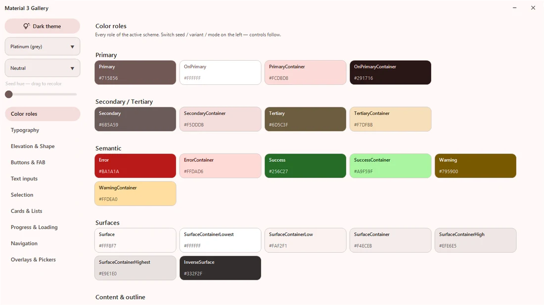 Color roles, light theme