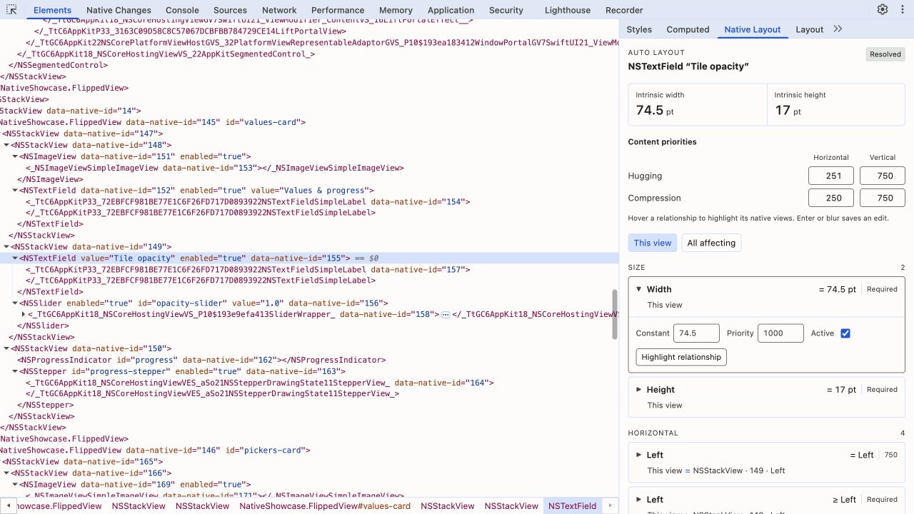 Native constraints, priorities and live constants in DevTools