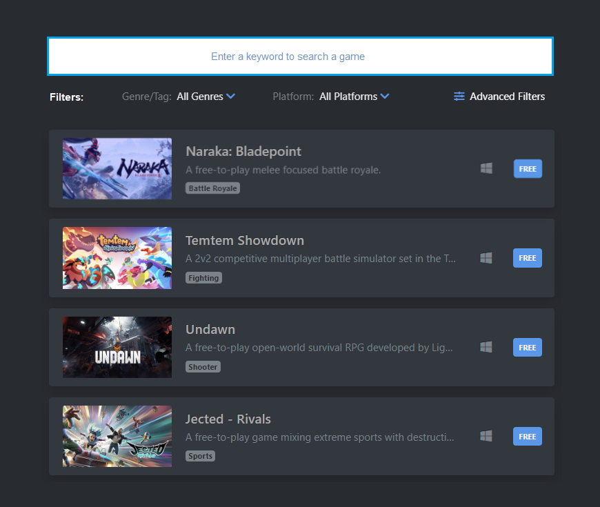 Sample Frontend design and filters