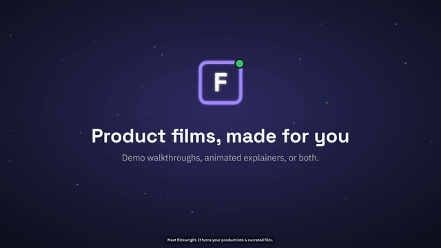 A 30-second sample film made with filmwright: title, a demo walkthrough, an animated explainer, a feature montage and the options