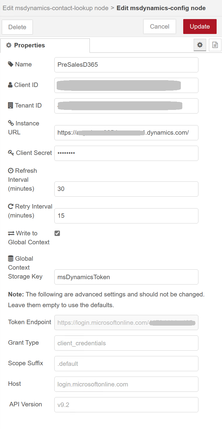 MS Dyncamics Connection Configuration