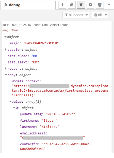 Contact Lookup Node Output