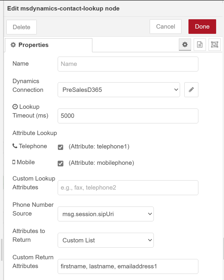 Contact Lookup Node