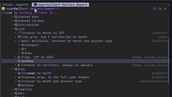 The report pane highlighting a visual Claude reads