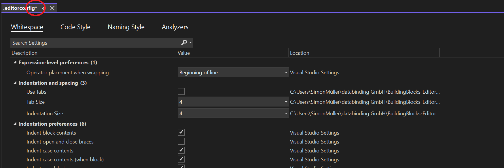 Visual Studio Editor