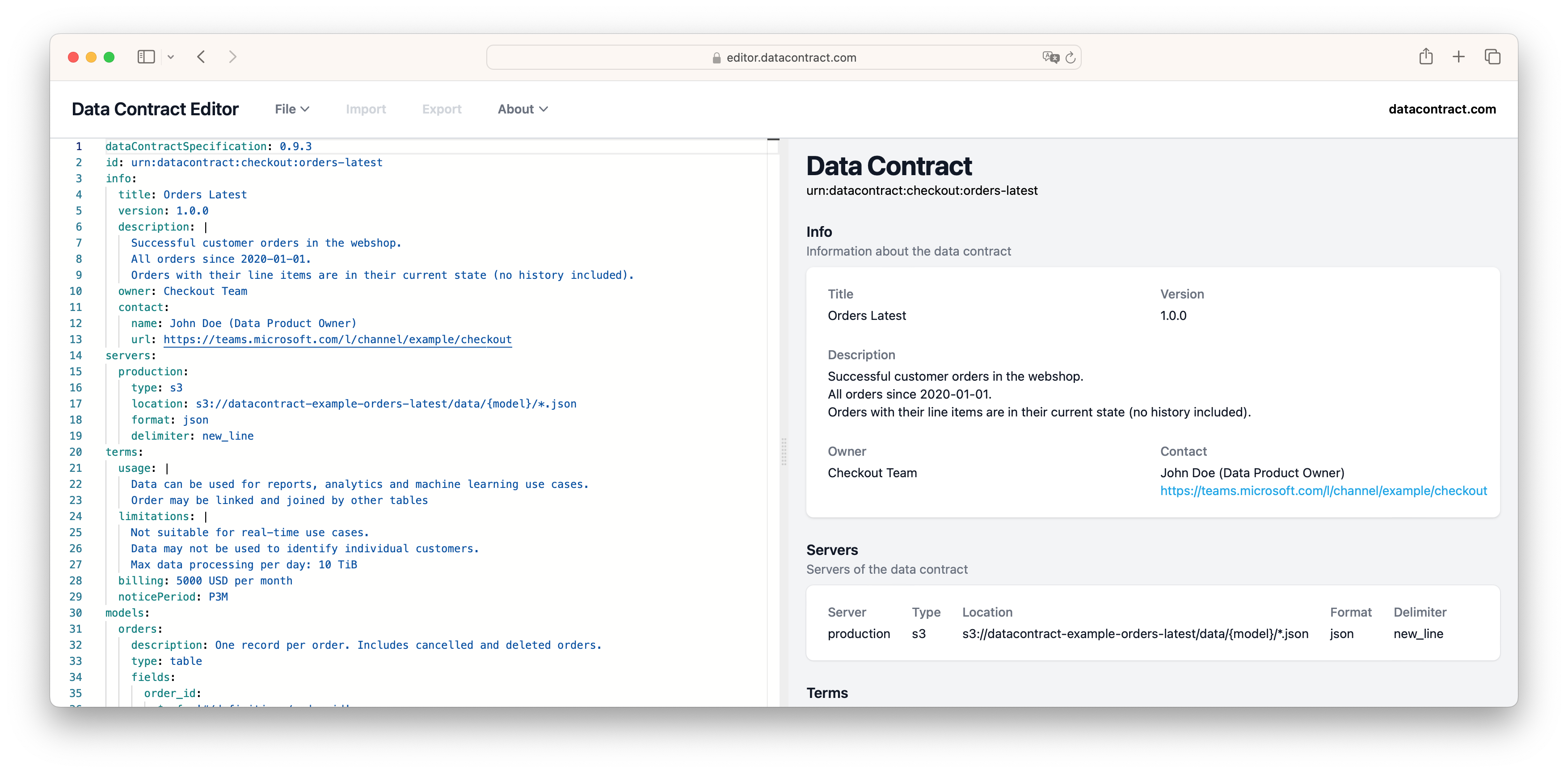 Data Contract Editor