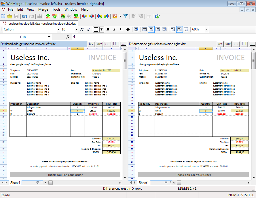 ReoGrid Compare integrated into WinMerge GUI