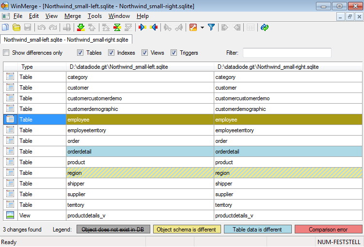 SQLite Compare integrated into WinMerge GUI