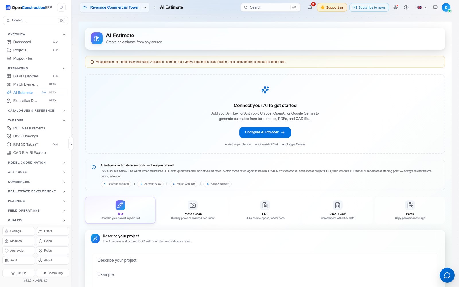 AI quick estimate
