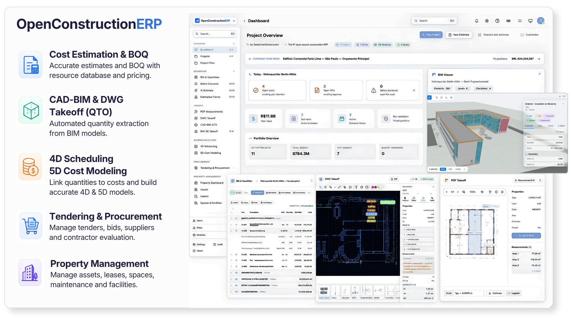 OpenConstructionERP - open-source construction ERP for BOQ, BIM takeoff, DWG/PDF quantification and 5D cost modeling