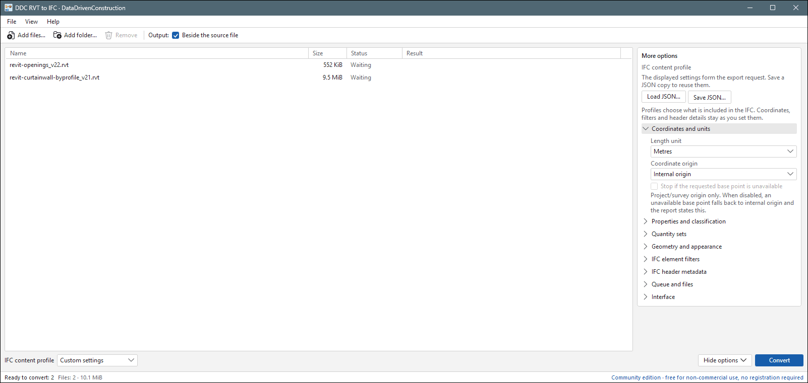 RVT to IFC 2.0.2: IFC options panel