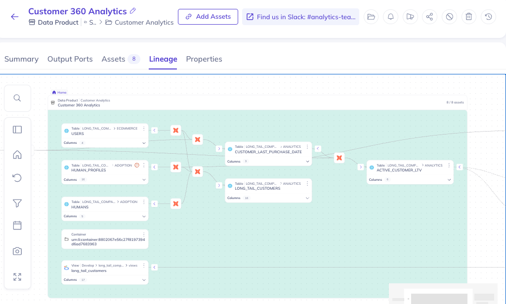 Lineage view for a Data Product