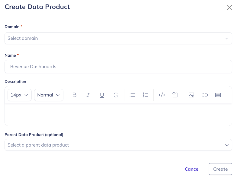 Create Data Product button on the Data Product home page