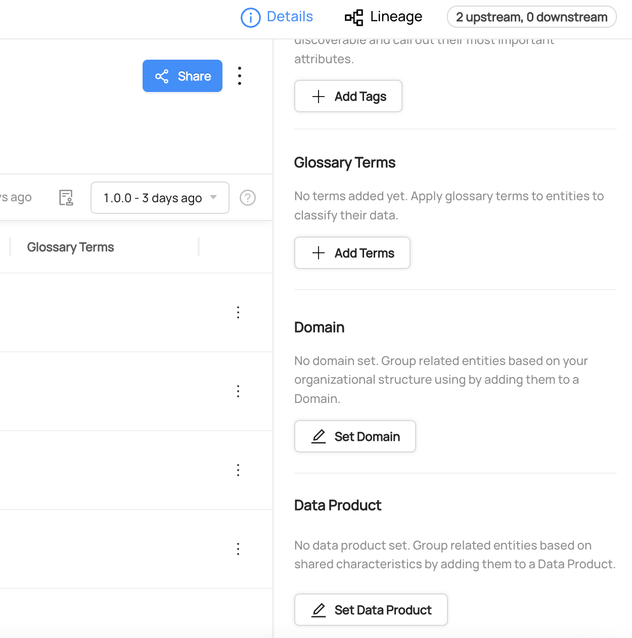 Set Data Product control in an asset's right sidebar