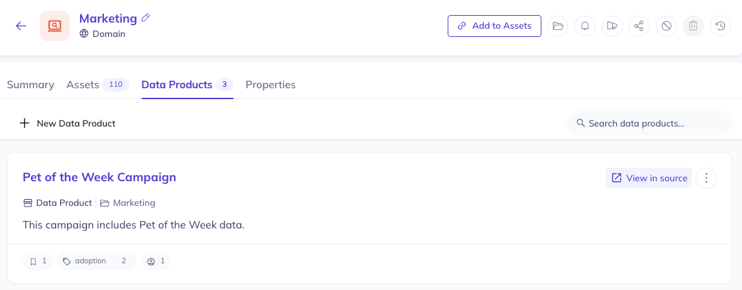 Data Products tab on a Domain page