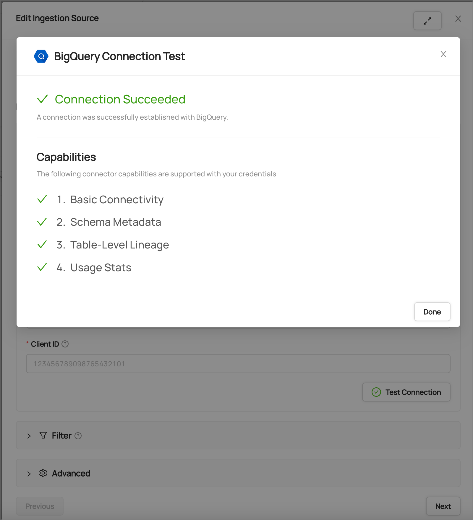 Test BigQuery connection