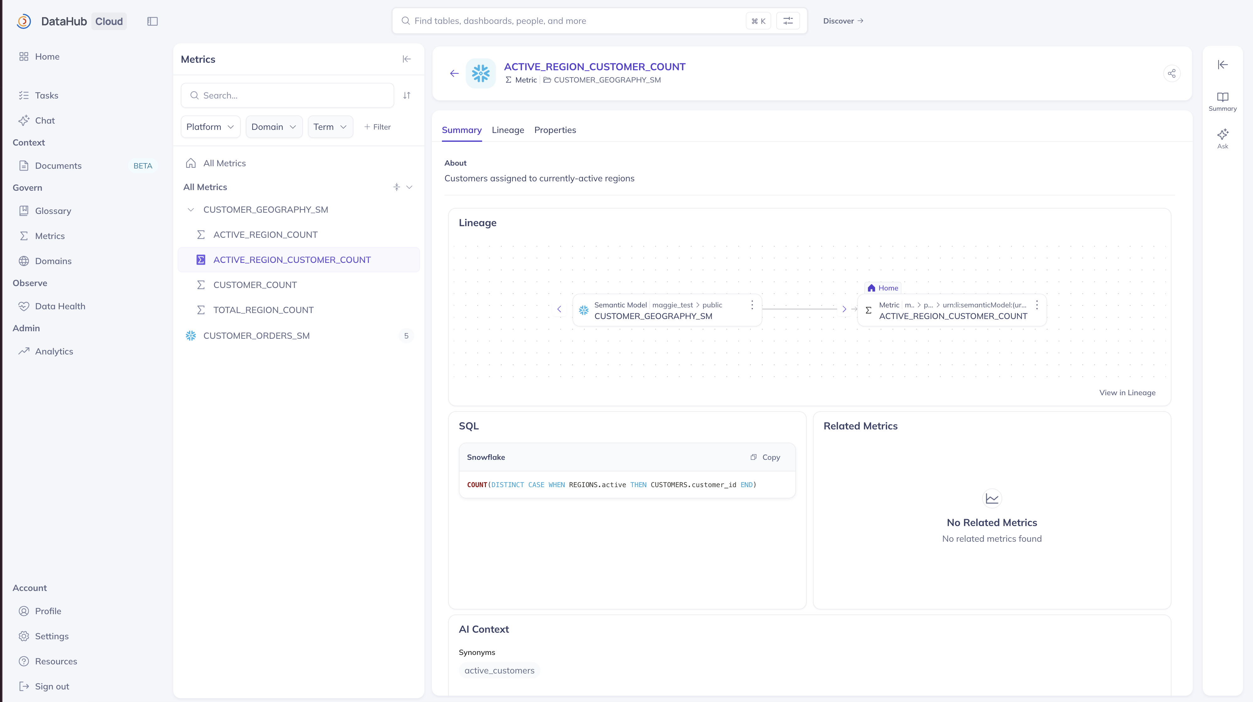 Metric entity page