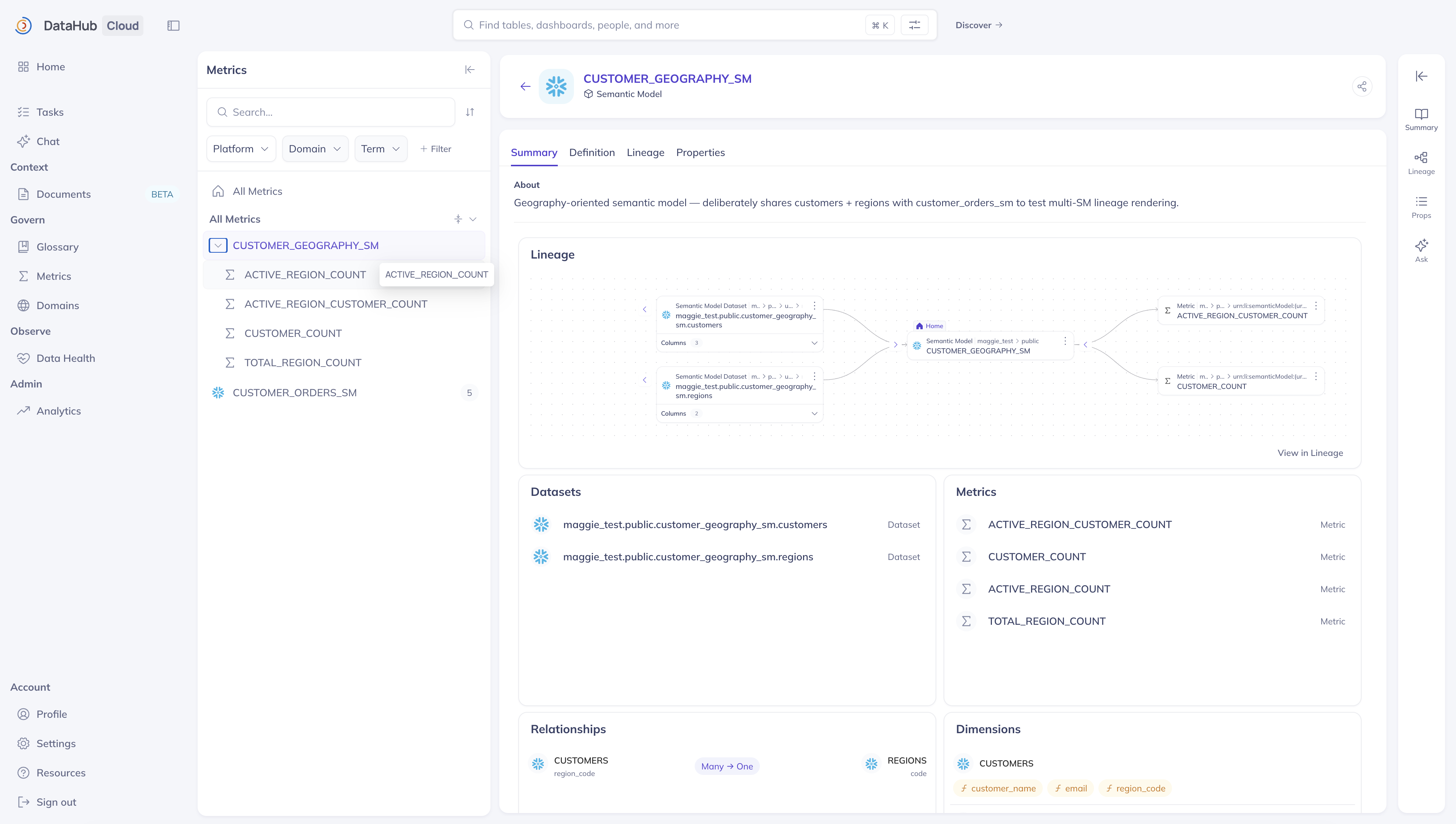 Semantic Model entity page