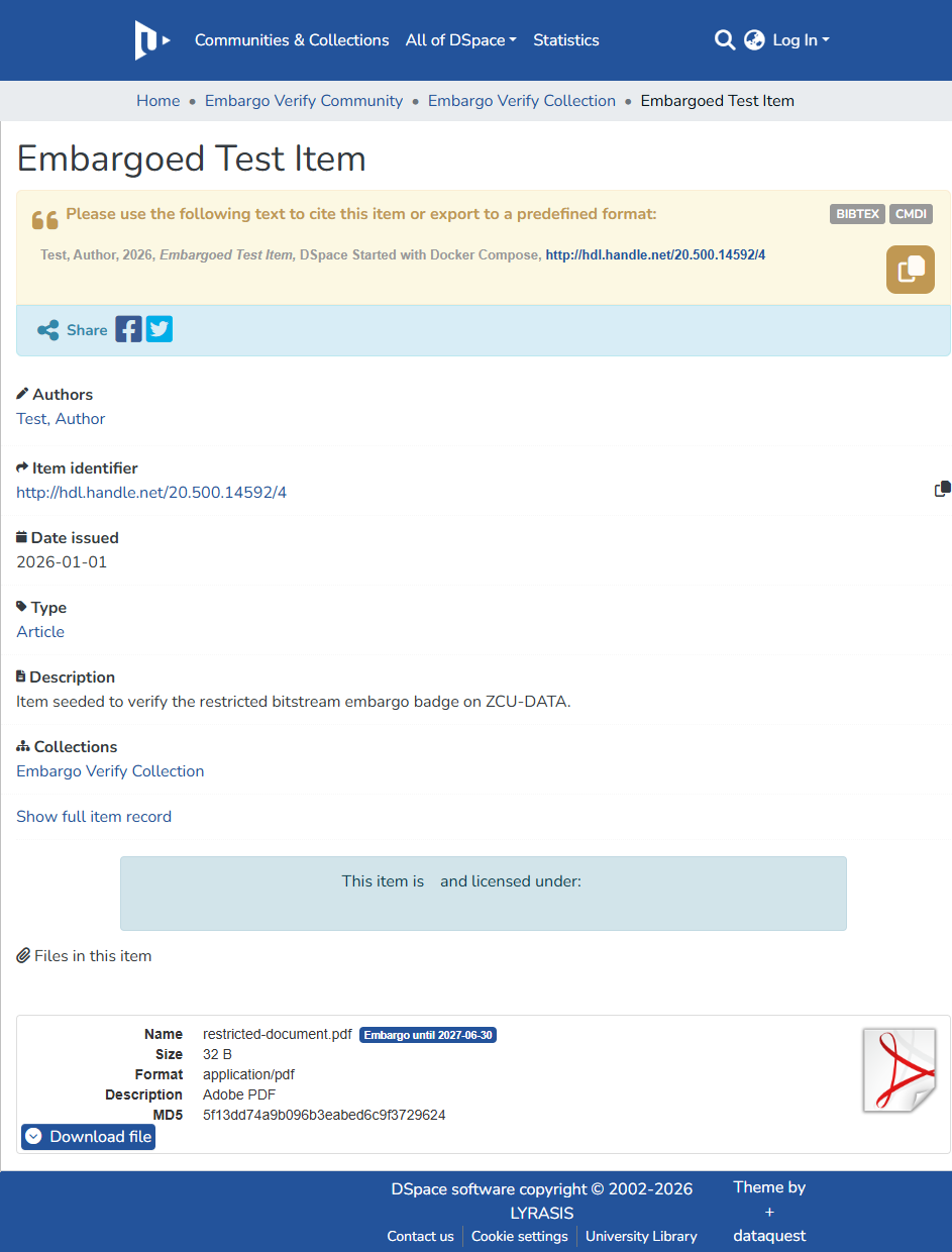 Item view with embargo badge
