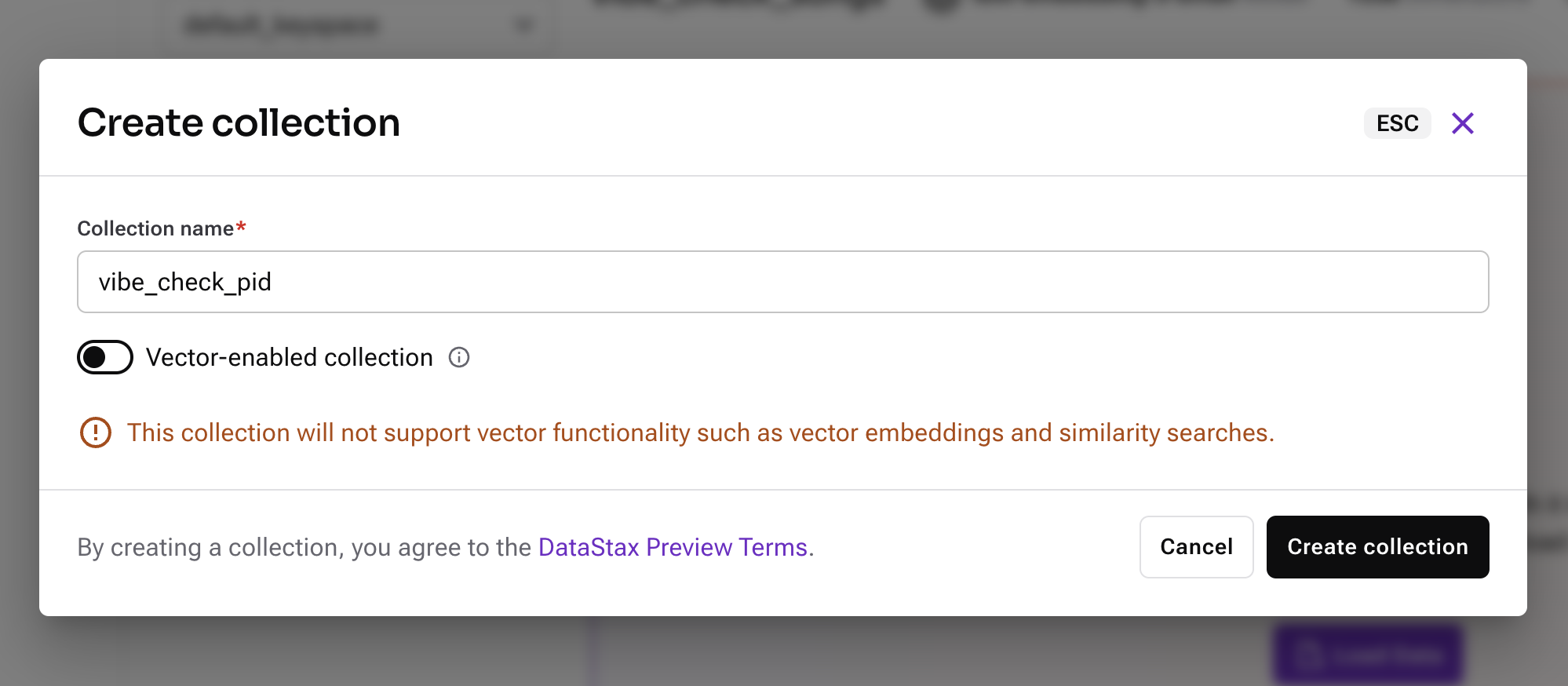 Create Non-Vector Collection