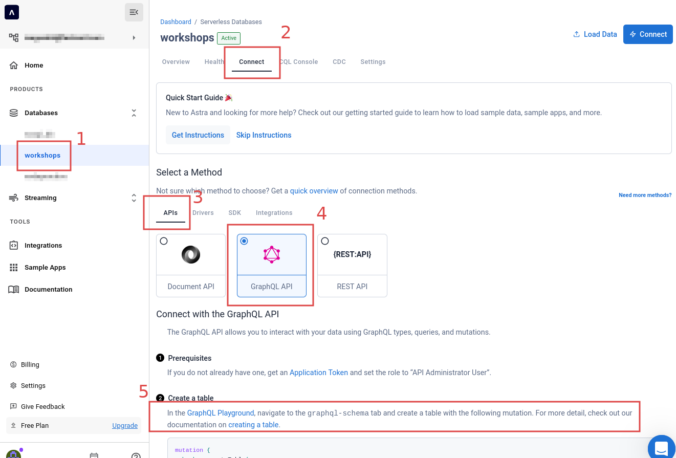 Open Astra DB GraphQL Playground image, new Astra UI