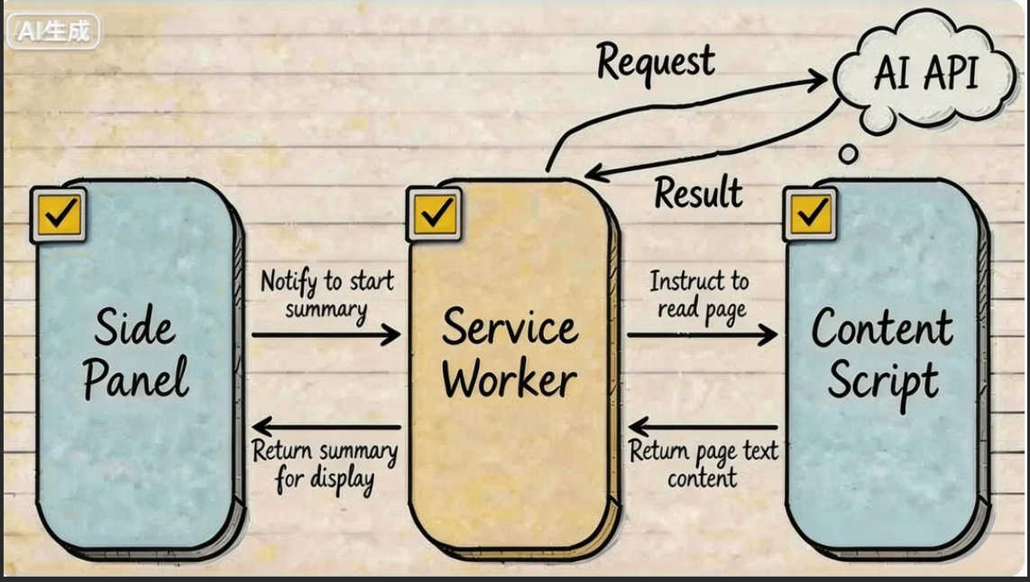 Content Script、Service Worker 和 Side Panel 的消息流