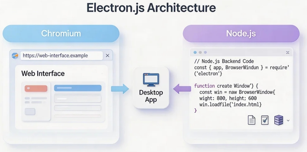Electron 由 Chromium 界面和 Node.js 系统能力组成