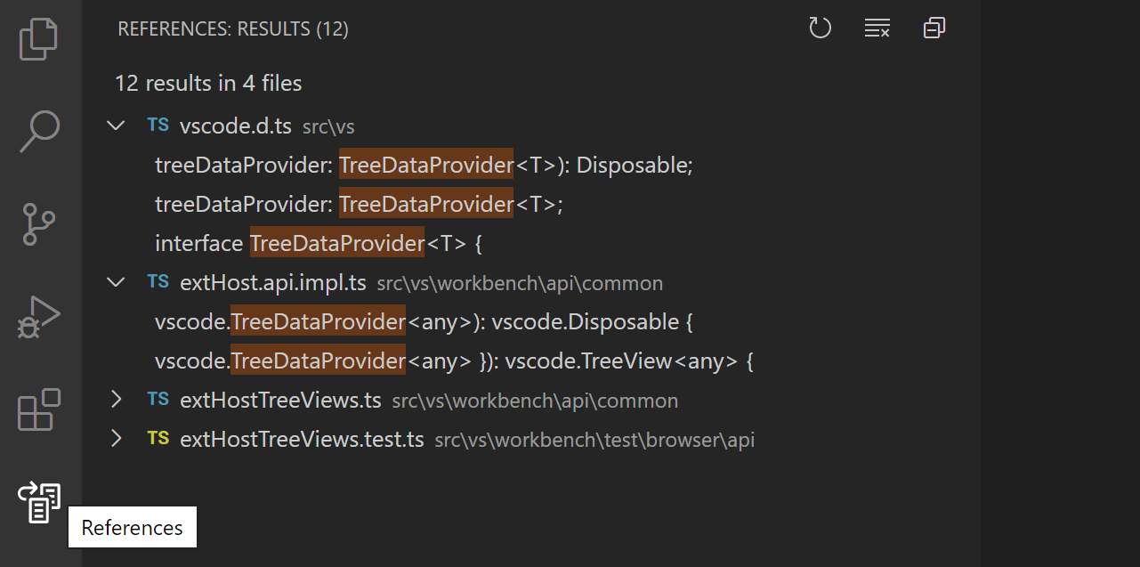 VS Code 官方 References Tree View 示例