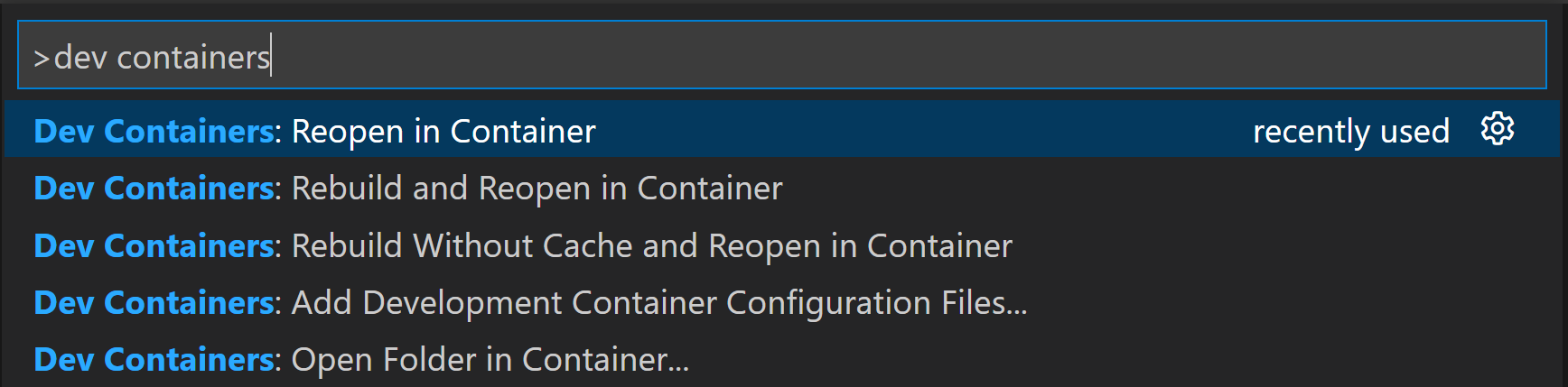 Dev Containers 插件在 VS Code 命令面板中的真实入口