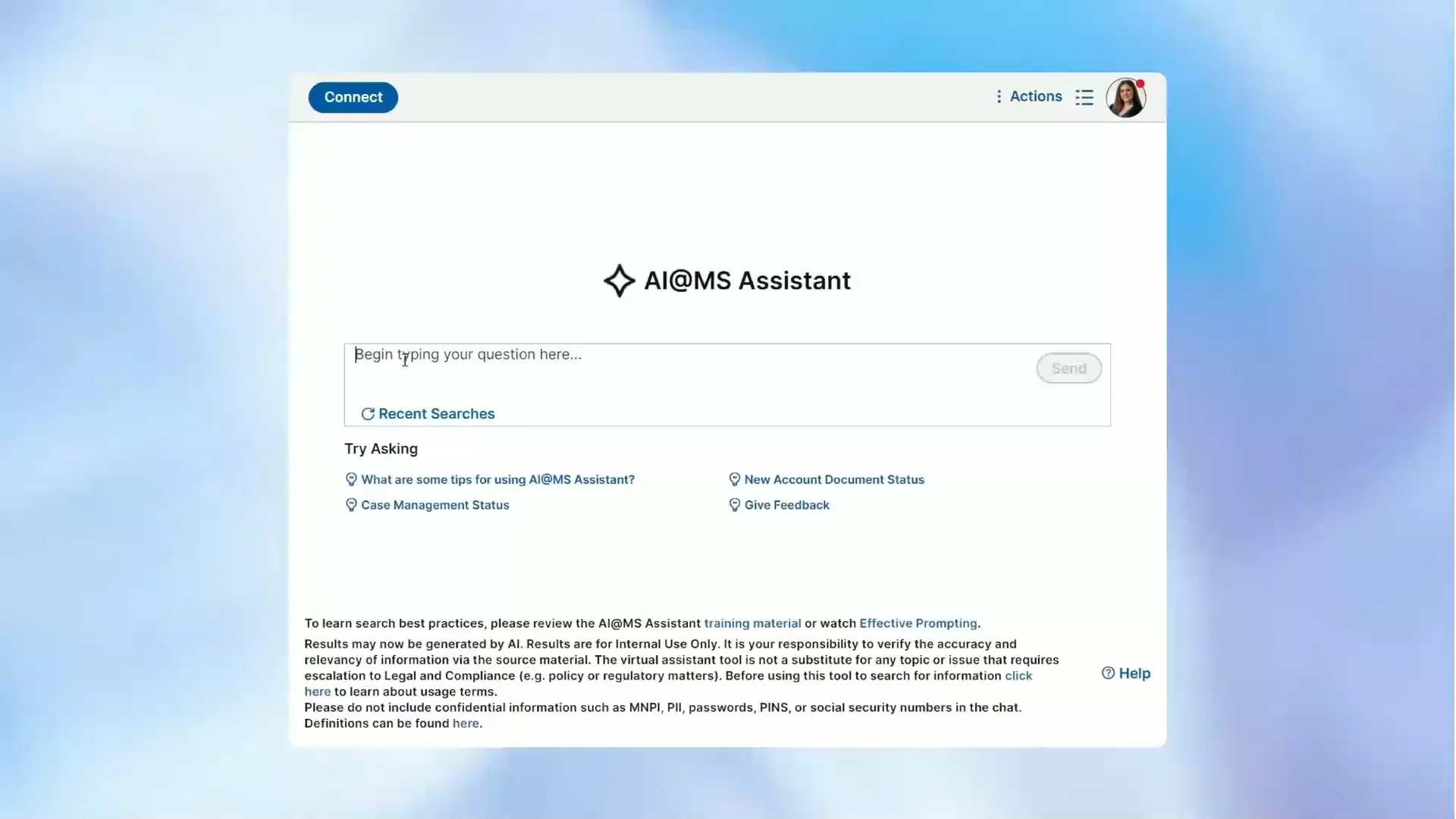 Morgan Stanley AI@MS Assistant 内部界面