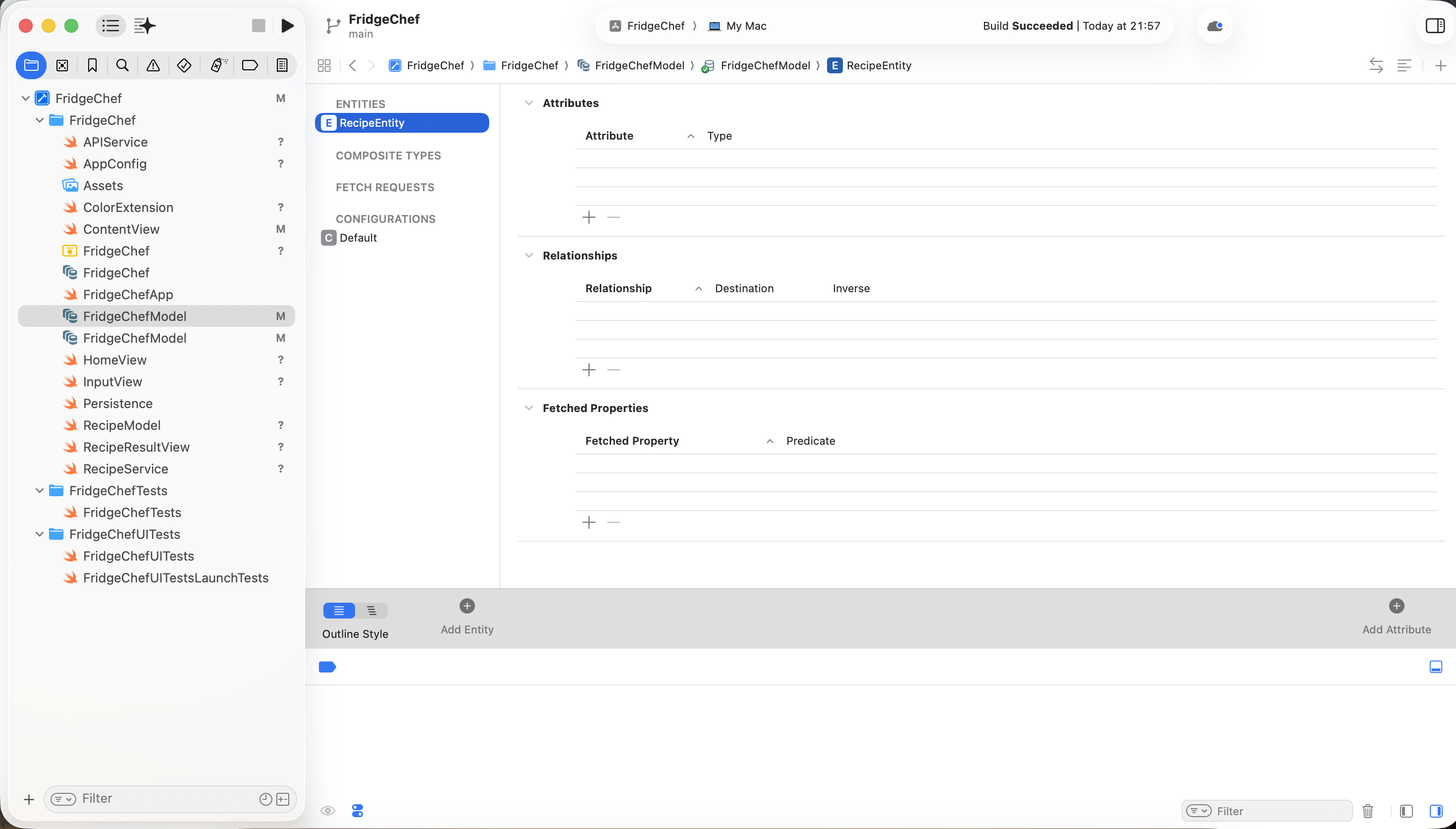 在 Xcode 配置本地菜谱数据
